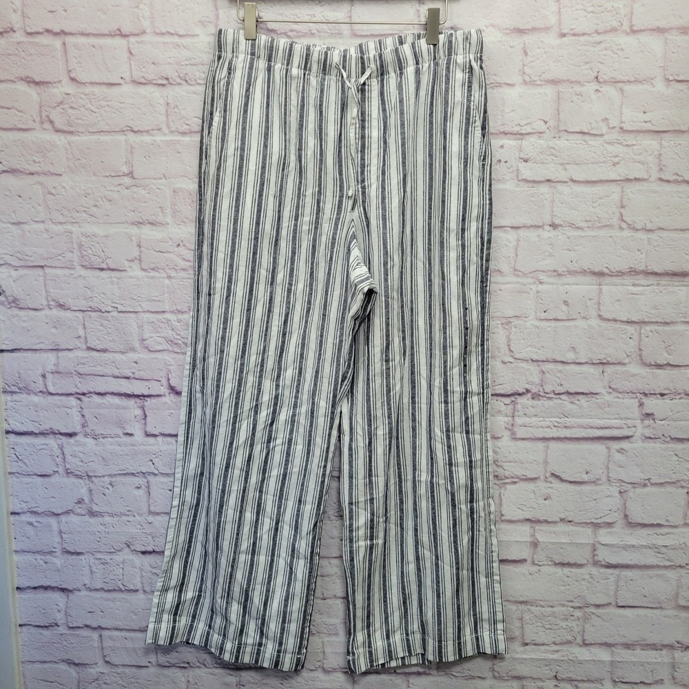 NEW GAP Pull-On Wide Leg Striped Pants M Womens Grandma Boho Beachwear Coastal